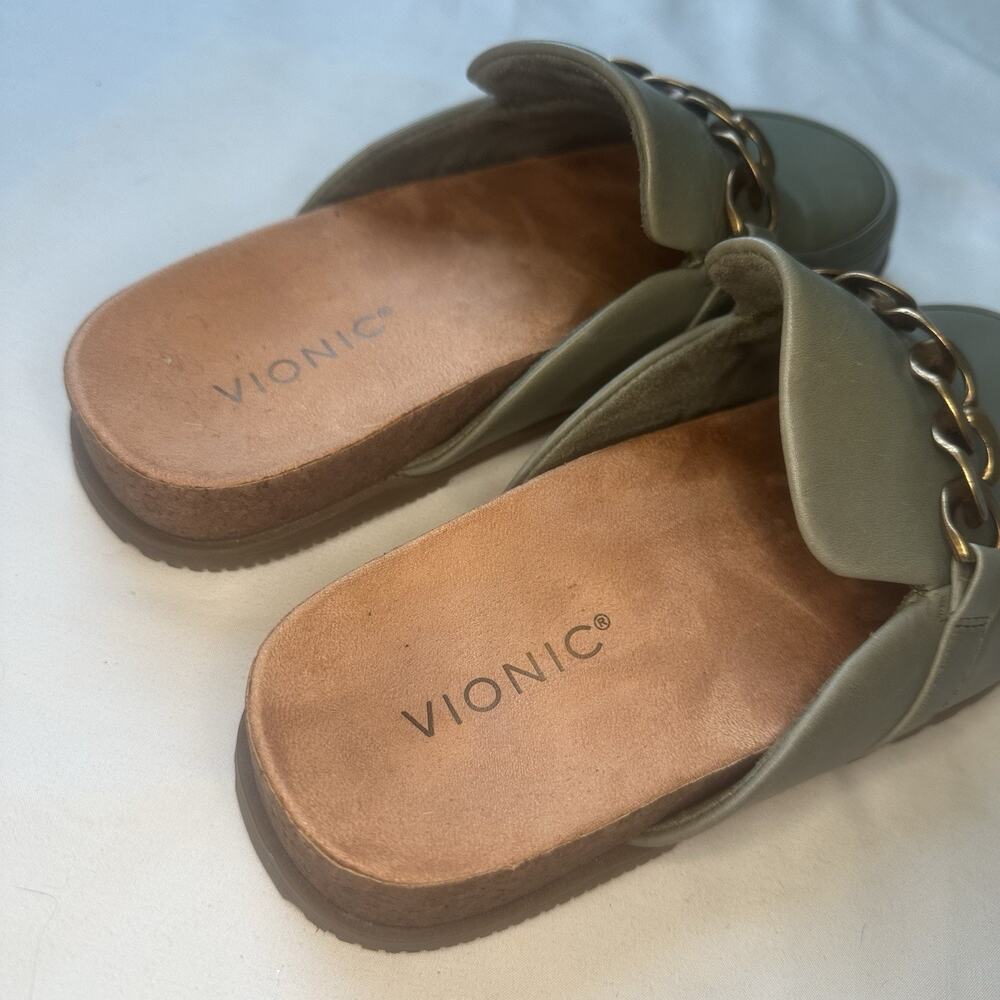 Vionic Georgie Mule Slides Womens 8.5 Olive Green Chain Comfort Loafer Sandals - Picture 3 of 8